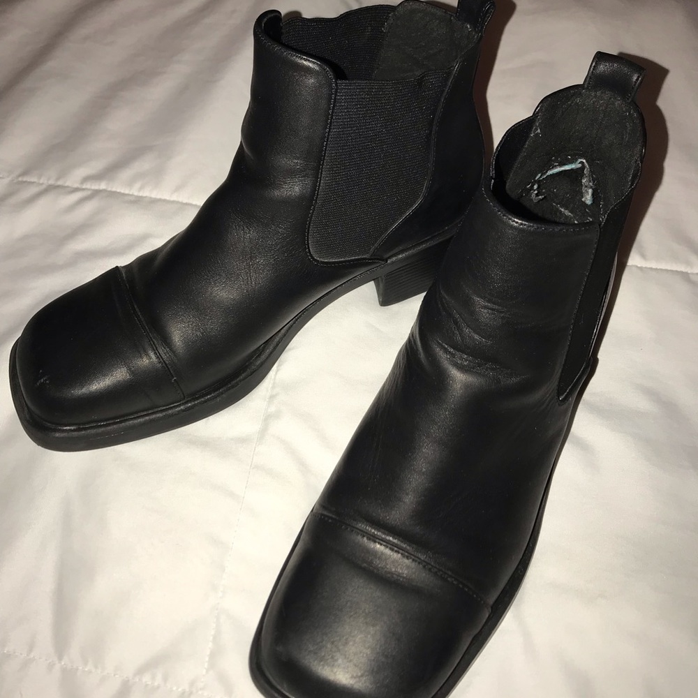 Faux Leather Square-Toe Boots